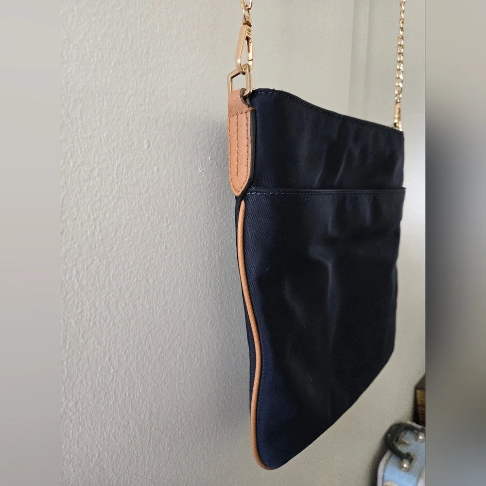 Michael Kors Kelsey Navy Blue Tan Nylon Shoulder Bag